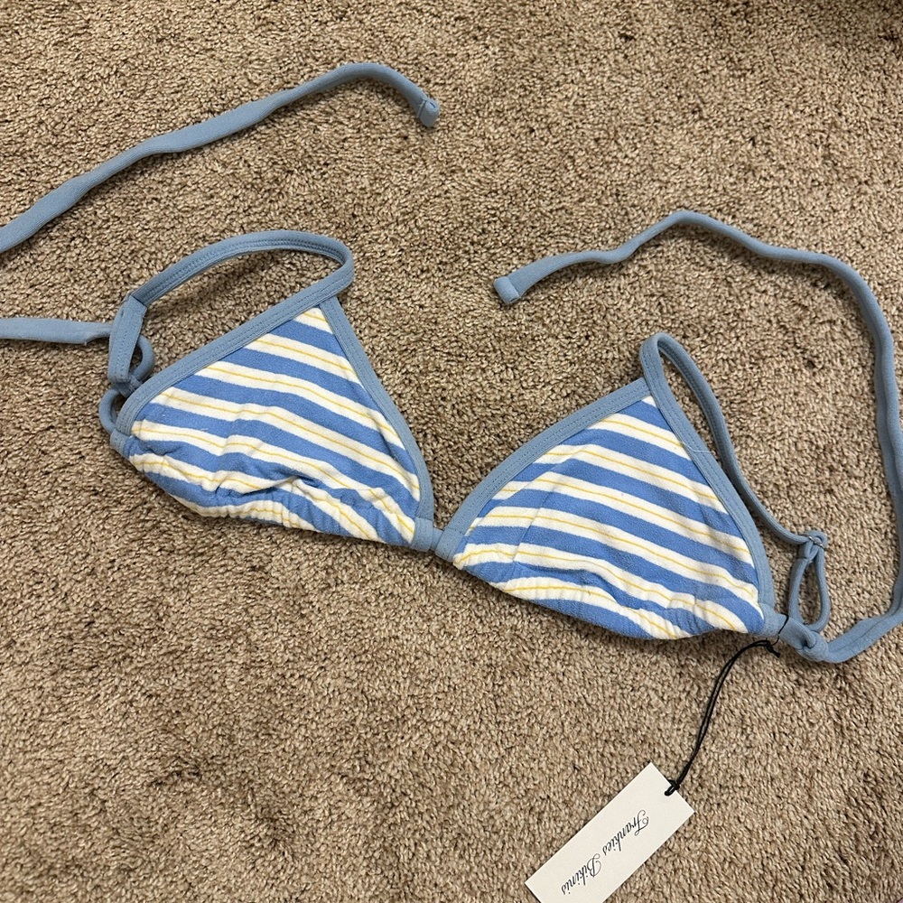 Frankie's Bikinis Blue and White Striped Bikini Top and Bottom